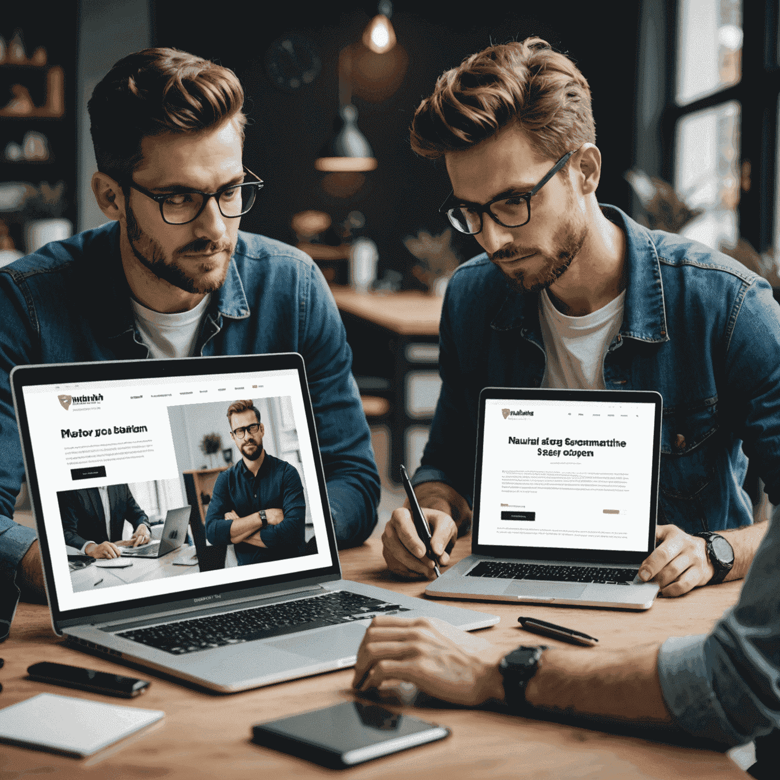 A team of developers working together on laptops, creating a modern and visually appealing website design
